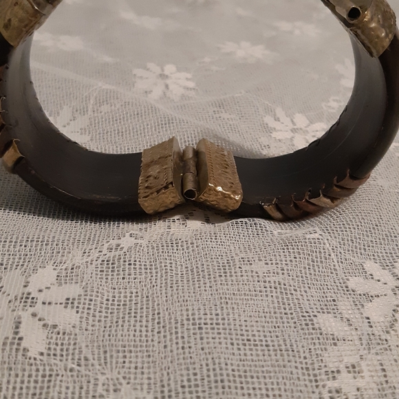 Vintage Chunky Bracelet,  Silver, Bronz, And Copper, 2 3/8" Wide With Safet Pin - Picture 8 of 16